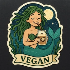 Funny VEGAN Cartoon Car Sticker 9x9cm - Funny Vegan Sticker for Car