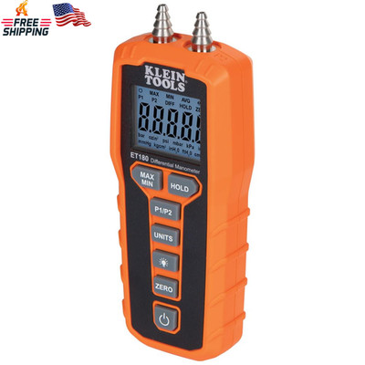 Klein Tools ET180 Digital Manometer, Air and Gas Pressure Tester, Differential D