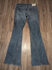 VTG True Religion Joey Flare Jeans Womens 29 Blue Denim Back Flap Made In USA