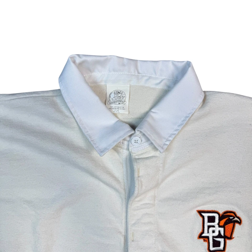 Винтажная мужская рубашка регби Barbarian 2XL белый оранжевый боулинг зеленый логотип Falcons - Изображение 3 из 4