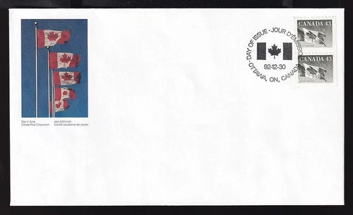 CANADA 1992 FLAG DEFINITIVE COIL PAIR #1395 FIRST DAY COVER !! M246