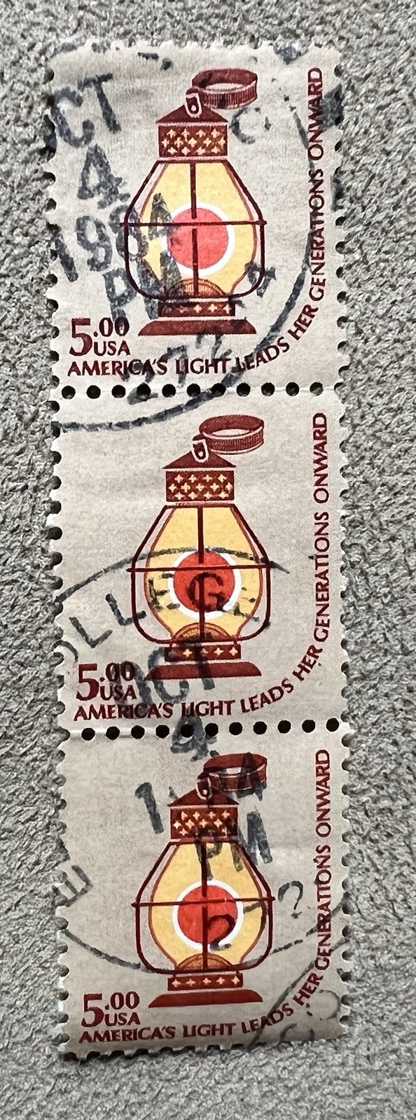 US  Sc # 1612 Conductor’s Lantern Americana Series: 3 Used $5 Stamps