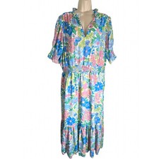J.Crew 2X Floral Smocked Waist Midi Dress Blue Pink AX607 SP21