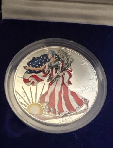 1999 American Silver Eagle Dollar 1 oz .999 fine silver in BOX  Unc. Colored