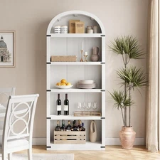 71" Modern Farmhouse Bookcase 5-Tier Arched Display Cabinet with Storage Shelves