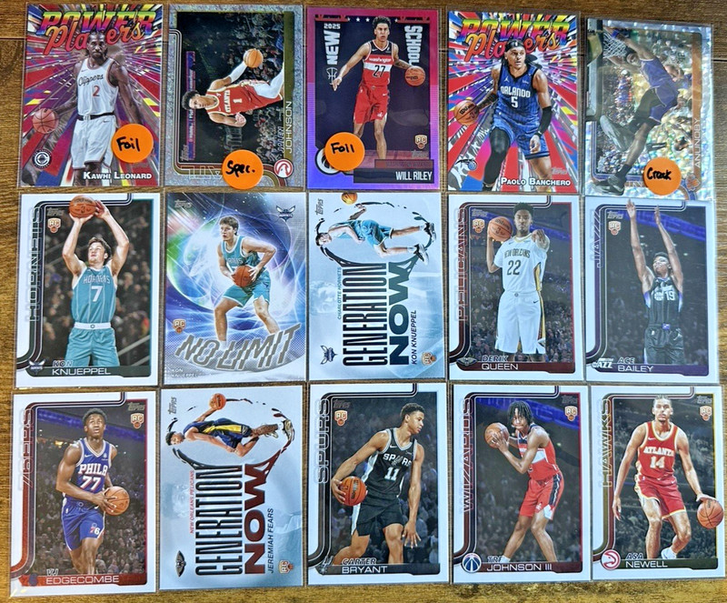 2025 Topps NBA Basketball 15 Card Hit Lot - Rookies, Parallels & Inserts