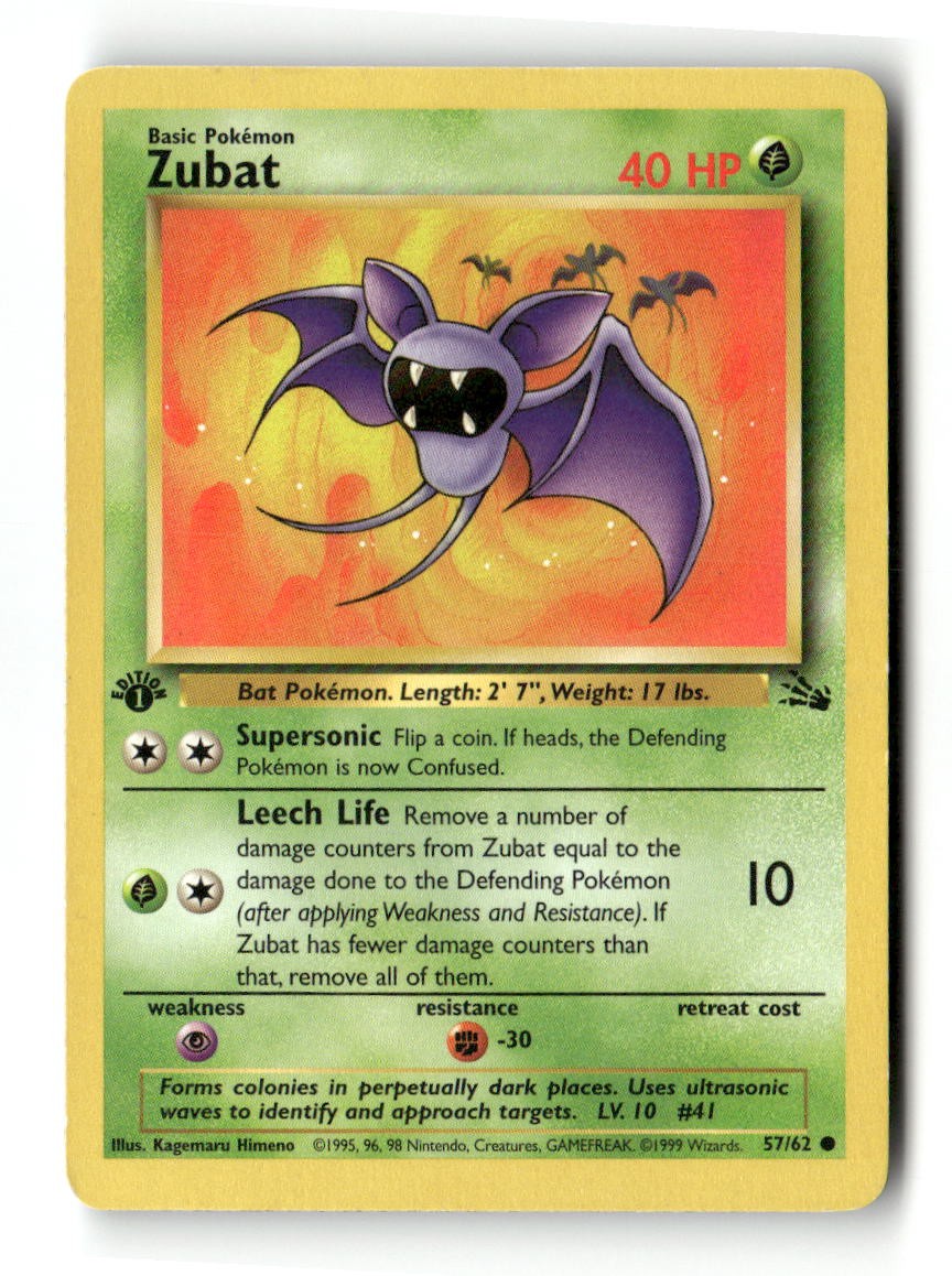 Zubat 57/62 C Fossil Pokemon 1st Edition HP