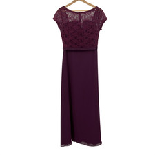 Mori Lee Satin Chiffon Dress With Removable Lace Bateau Jacket Purple 12