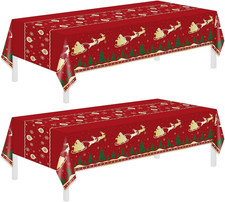 Christmas Tablecloth,2 Pack Disposable Plastic Tablecloths for Rectangle Tables
