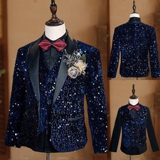 Sequin Shiny Boys Party Suit Tuxedo Shawl Lapel Regular Fit Formal Dinner Prom