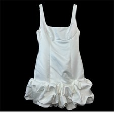 NWT White Satin Fitted Mini Dress Ruffle Hem Sz M Bridal Coquette Cocktail Glam