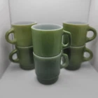 Fire King Avocado Green Milk Glass Stacking Mugs Set of 6 Anchor Hocking Vintage