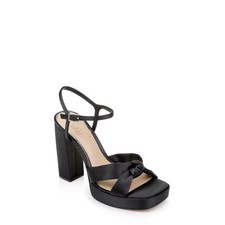 Jewel Badgley Mischka Valencia Square Toe Evening Platform Sandals Black Satin S