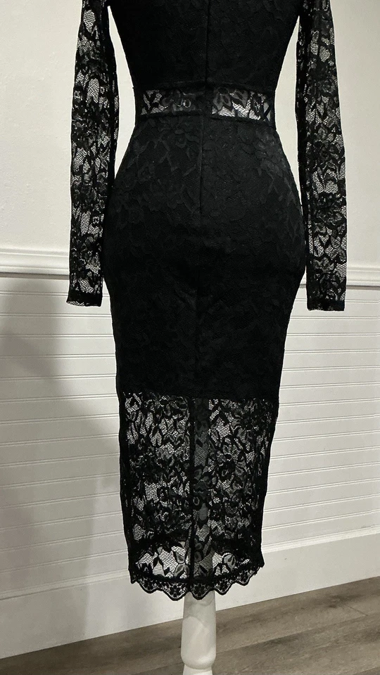 Vestido Midi Y2K Negro Encaje Vamp Queen XXS - Gótico Crepúsculo Belle Elegancia Foto 4 de 4