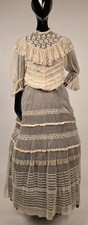 EARLY EDWARDIAN NET  MUSLIN DRESS W SILK RIBBON TRIMS