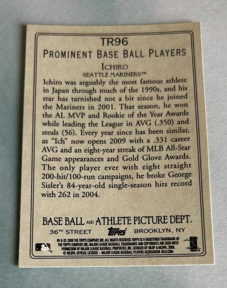 Ichiro Suzuki 2009 Topps #TR96 Turkey Red Seattle Mariners HOF - Image 3 of 3