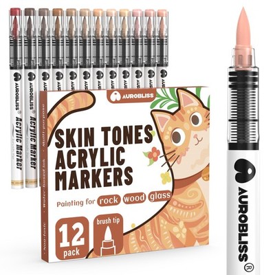 Acrylic Paint Pens Brush Tip 12 Skin Tones Markers for Rock Painting, Stone, ...