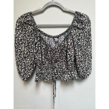Floral Puff Sleeve Smocked Crop Top Coquette Cottagecore Romantic Prairie Boho