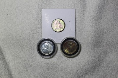 Lot of (3)  Lincoln Wheat/Memorial Cent with Beautiful Natural Rainbow Tone