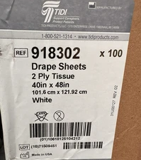 TIDI 918302 WHITE DRAPE SHEETS 2 PLY TISSUE 40IN X 48IN WHITE LOT 0F 100