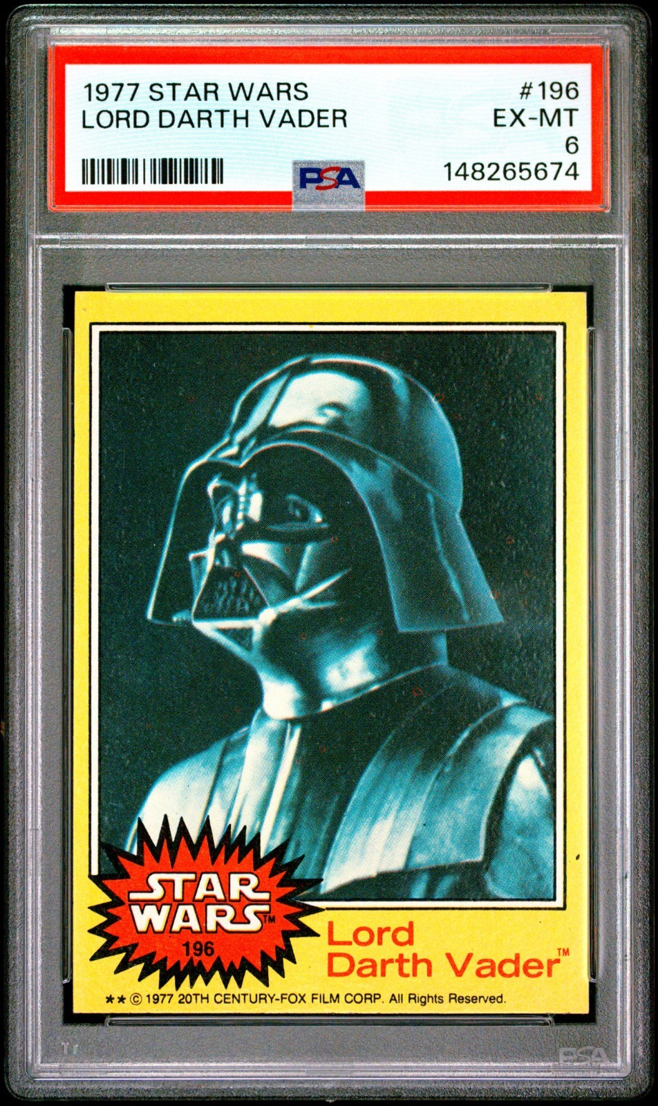 Vintage 1977 Star Wars Topps #196 Lord Darth Vader PSA 6 EX-MT
