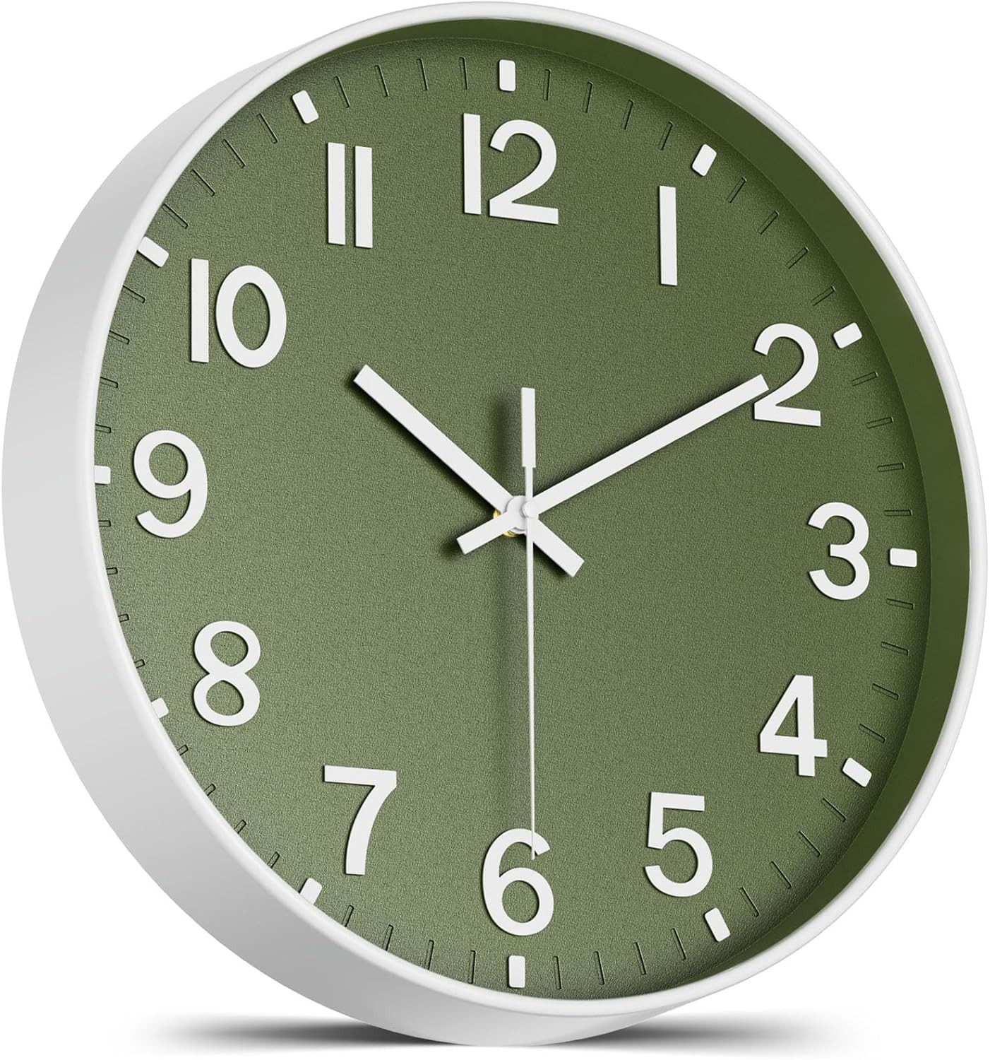 Silent Wall Clock Non-Ticking Battery Operated – Modern Olive Green Analog Wall