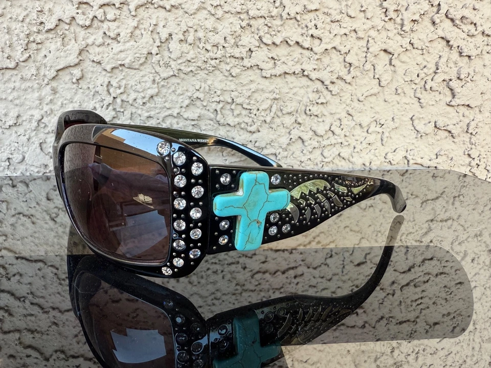 Gafas de sol MONTANA WEST turquesa cruz estrás brillantes SGS-001 usadas Foto 2 de 4