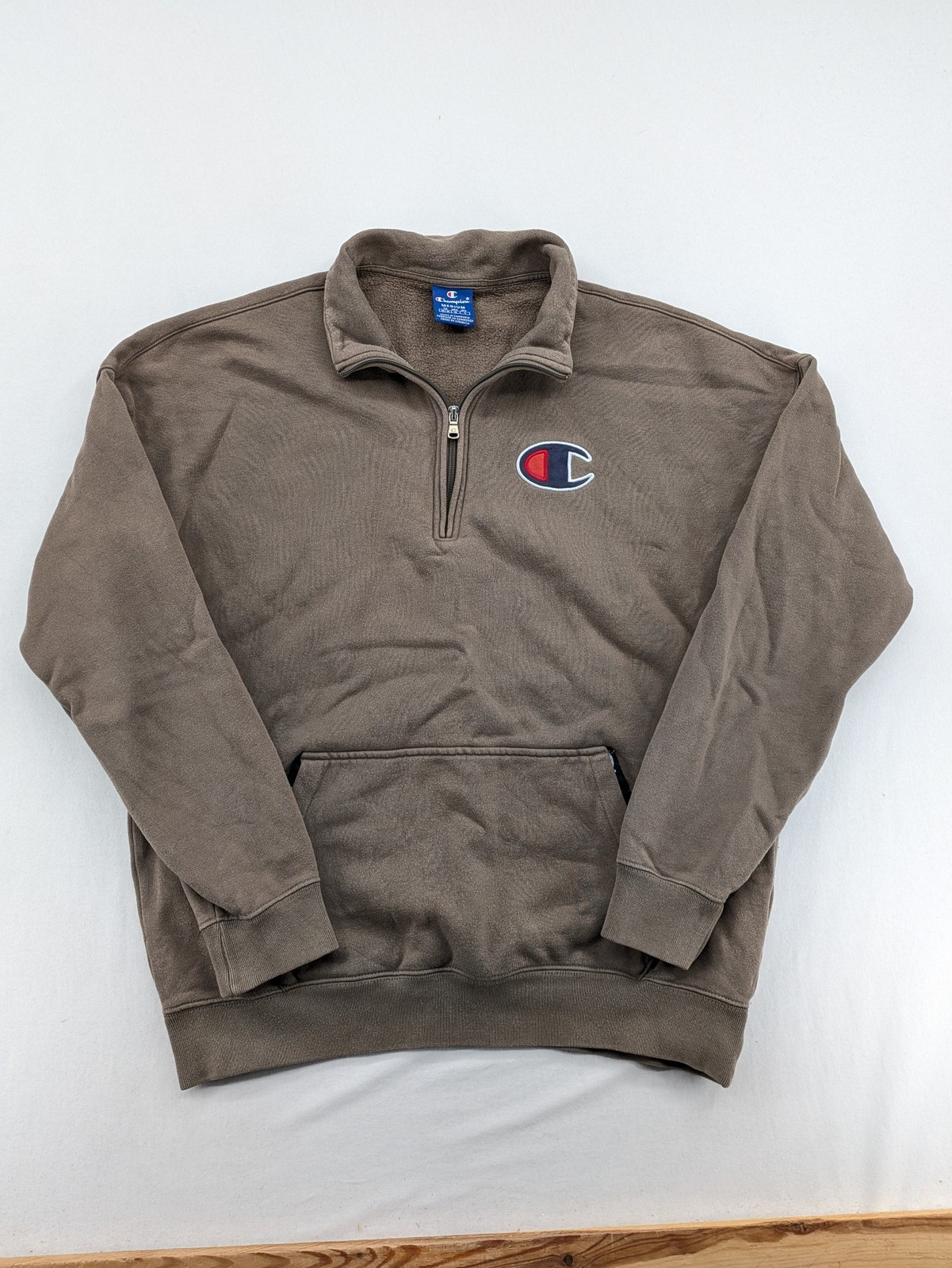 Champion Herren Quarter Zip Pullover Sweatshirt Gr. M Braun Big Logo image 2