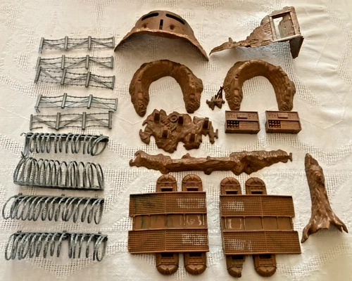 Vintage Original MARX Battleground WWII Brown Accessories Large Lot - 21 Pieces