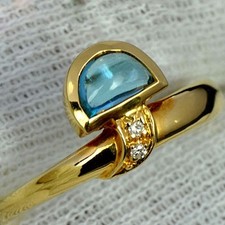 9k Yellow Gold 3.35gm Natural Blue Topaz 0.50 Cts Size US 6 Diamond Ring Jewelry