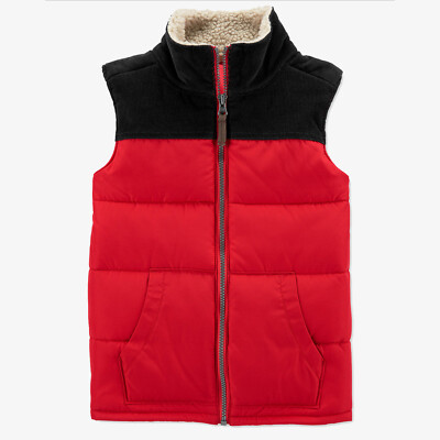 Carter's Vest Toddler Boys Fleece Trim Zip Front Colorblock Corduroy Panel Red 