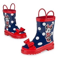 Disney Store Minnie Mouse Rain Boots Girls Red Bow Blue Polka Dots NEW Toddlers