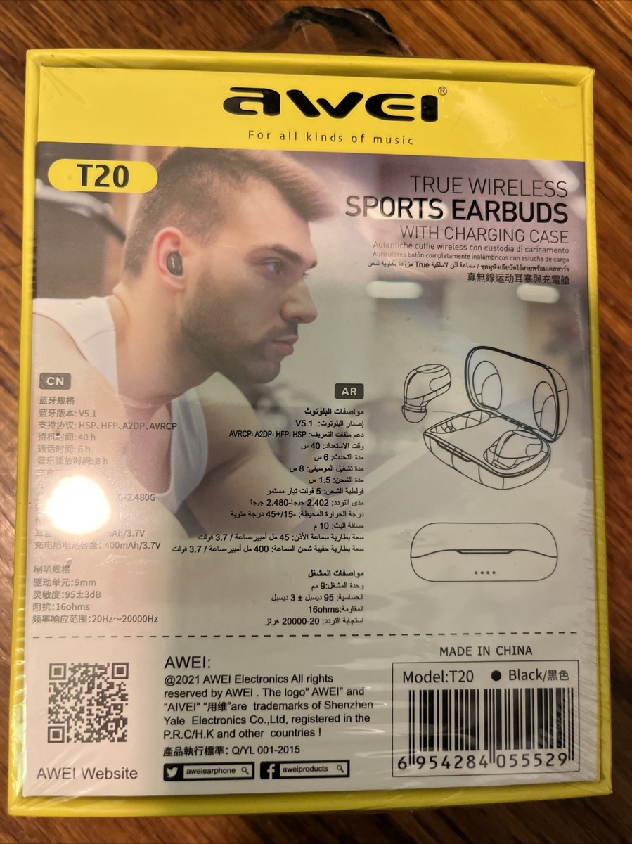 Awei T20 True Wireless Sports Earbuds With Rechargeable Case