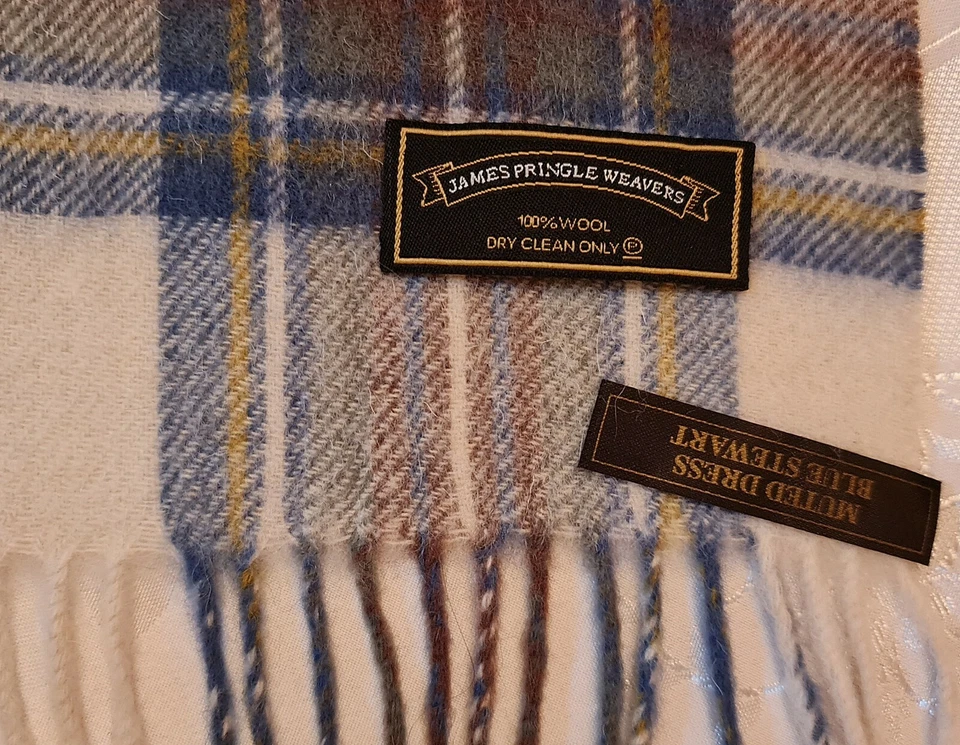 BUFANDA LARGA DE LANA AZUL A CUADROS TEJEDORES JAMES PRINGLE AUTÉNTICA DE COLECCIÓN PARA HOMBRE Foto 3 de 3