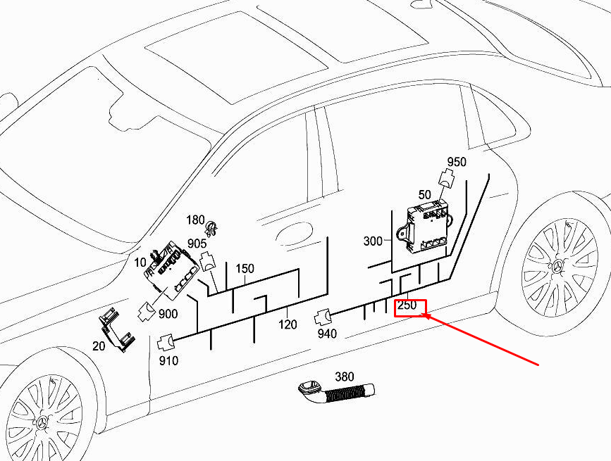 MERCEDES-BENZ S W222 Rear Door Electrical Wiring Harness A2225402436