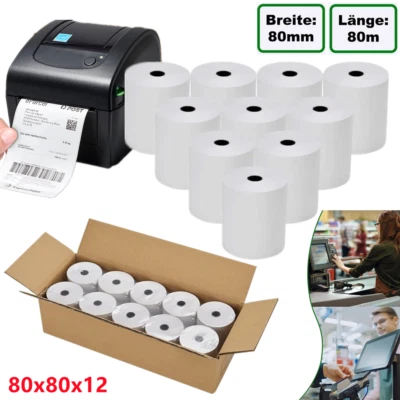 10 Thermorollen 80mm x 80m x 12mm Thermopapier Kassenrollen Bonrollen 80x80x12