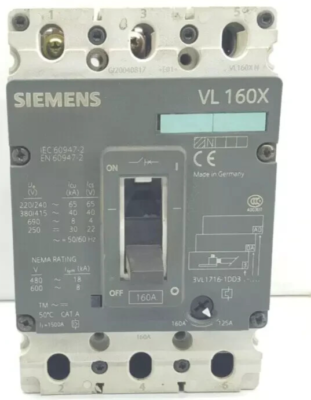 SIEMENS VL 160X 3VL1716-1DD33-0AA0 CIRCUIT BREAKER 160 AMPS | eBay