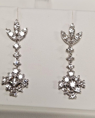 14kt white gold diamond dangling earrings with 42 genuine diamond 1 1/4 ct t.w.
