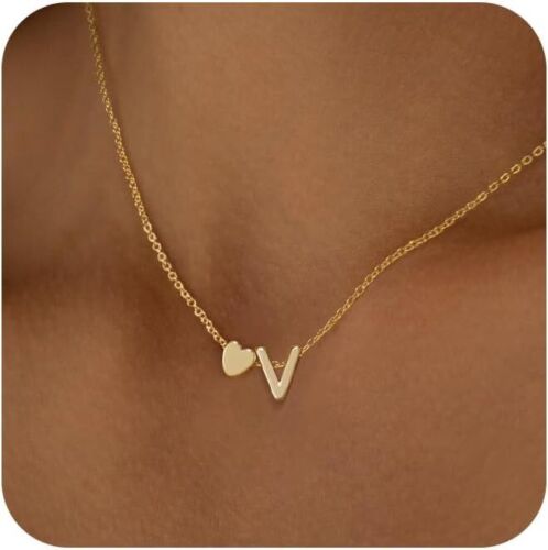 Collares con inicial de corazón para mujer enchapados en oro de 14K delicado corazón letra de la A a la Z - Imagen 130 de 265