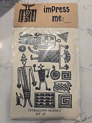 NOS Impress Me Sherrill Kahn Rubber Stamp Set 25 Petroglyph People C Tribal NEW
