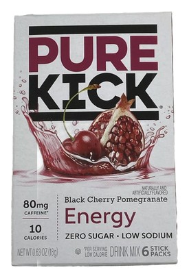 6 Boxes Pure Kick Black Cherry Pomegranate Energy Drink Mix (36)