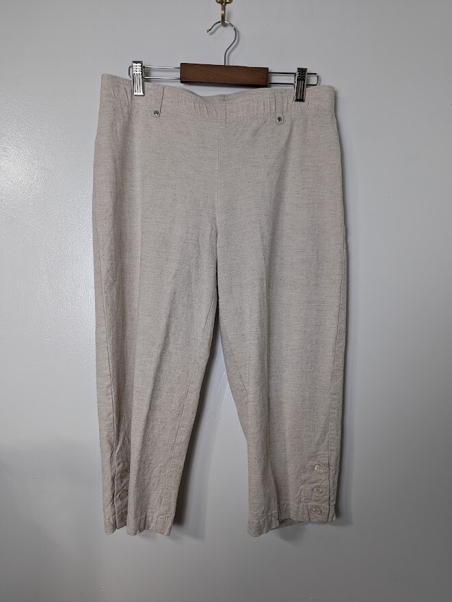 Cathy Daniels Size S Linen Blend Pull On Capri Pant Elastic Waist Cruise Stretch