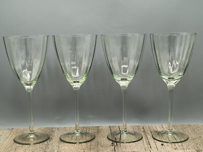 Vintage Clear Green Ruffle Optic Crystal Glass Stemmed (Wine Glasses Set Of 4) 