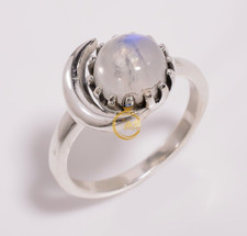Blue Moonstone Ring Moon Design 925 Sterling Silver Adjustable Ring Gift for Her