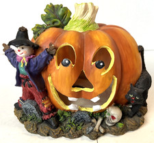 Jack O Lantern Scarecrow Cat Fall Pumpkin Halloween Tabletop Decoration 6x7  