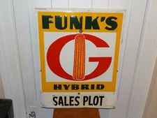 Vintage 1959 Funk’s G Hybrid Sales Plot Double Sided Embossed Sign