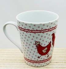 Amadéus tasse céramique blanche motifs poules rouge et empreintes