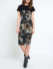 Conquista Abstract Print Straight Stretch Dress, Size UK 12 ,Colour IRON, RRP£89
