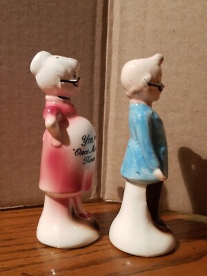 Vintage 1960's Old Man Old Pregnant Lady Salt and Pepper Shakers
