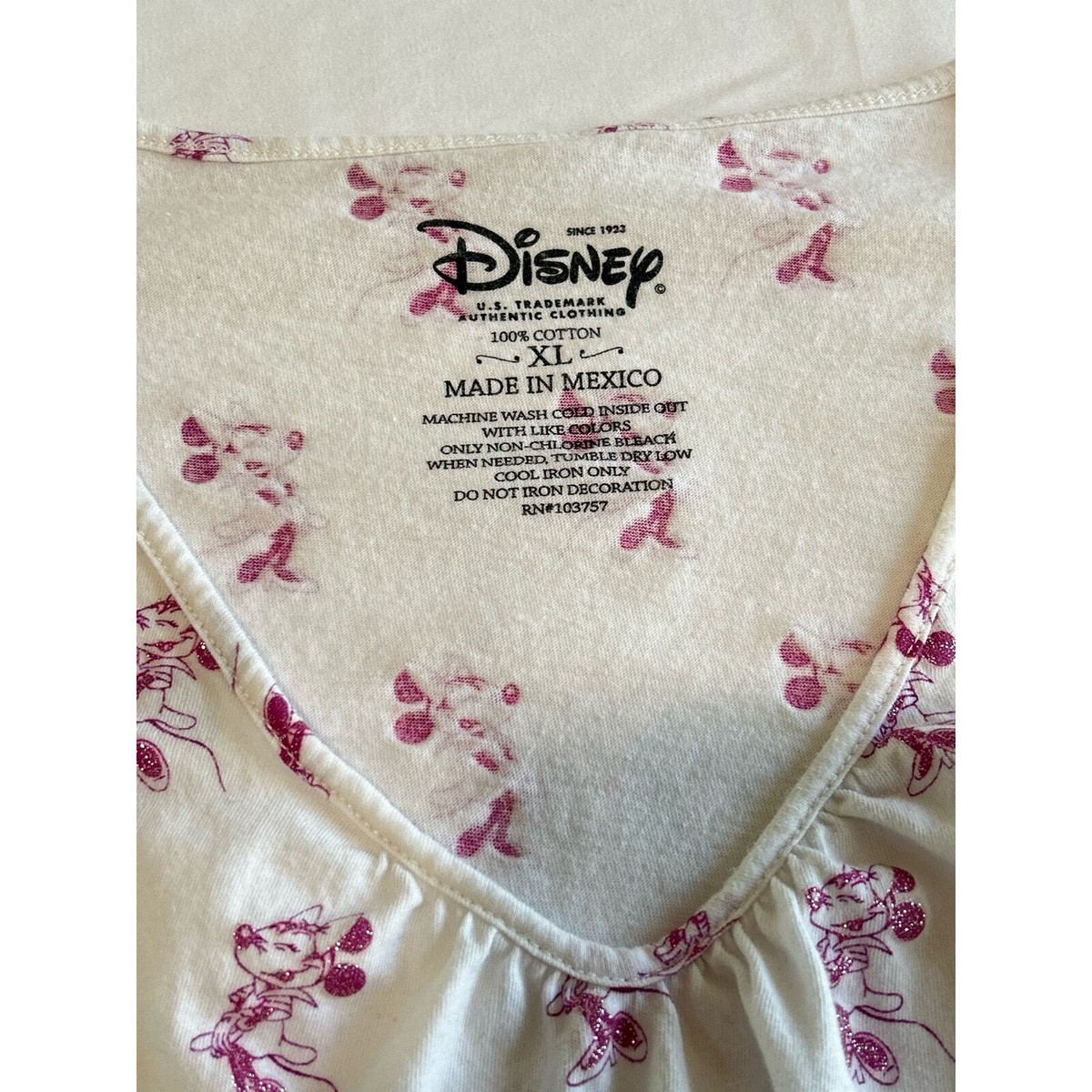 Disney Minnie Mouse Pink White V-neck T Shirt Top Girls Kids Size